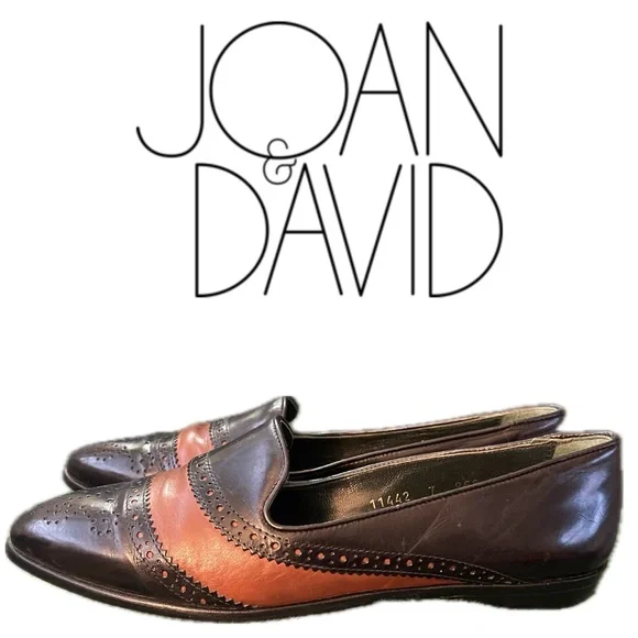 Handmade Italian Vintage 90s Joan & David 2-Tone Oxford Leather Loafers Narrow 7 - Picture 5 of 10